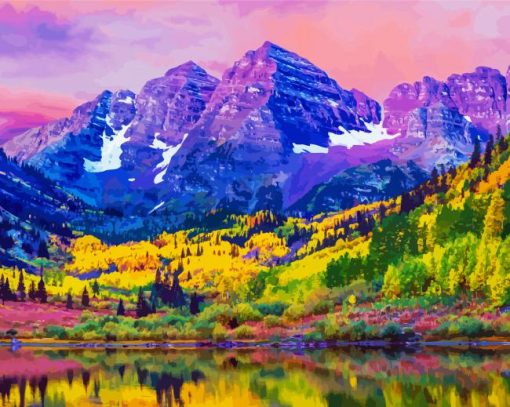 Autumn Colors At Maroon Bells And Lake paint paint by number