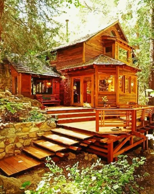 Beautiful Cabin Woods In The Forest paint by number