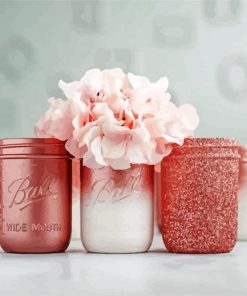 Beautiful Pink Mason Jar Flowers paint by number