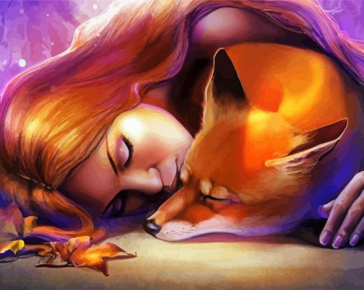 Beautiful Woman And The Fox paint by number