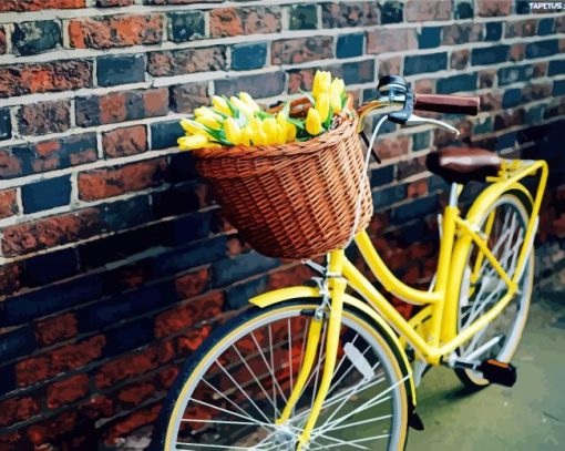 Bicycle With Yellow Tulips paint by number