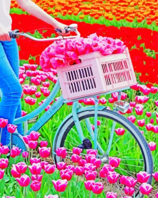 Bike In Tulips Field paint by number