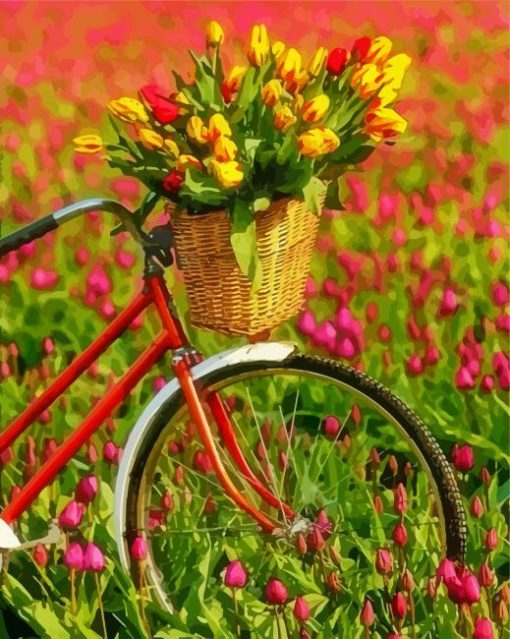 Bike With Tulips Art paint by number