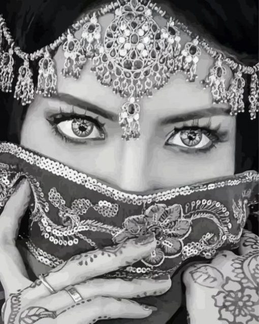 Black And White Arabian Lady Eye paint by number