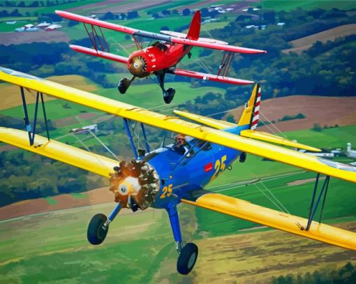 Blue And Red Biplane paint by number