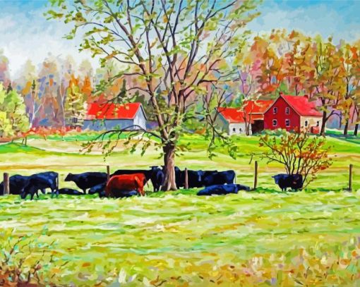 Cows And Farm House Art paint by number