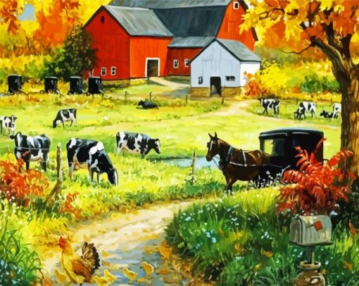 Cows And Farm House paint by number