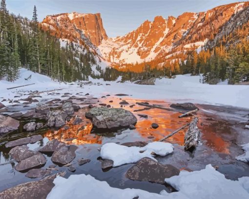 Dream Lake Colorado Winter Sunrise paint by number