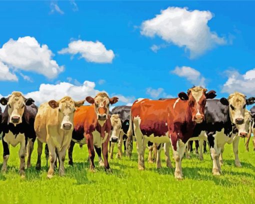 Flock Of Real Cows In A Field paint by numbers