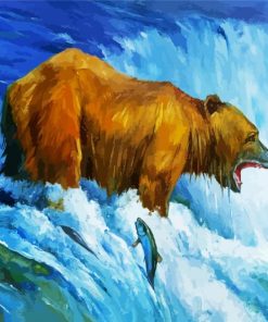 Grizzly Bear At The Waterfall Art paint by number