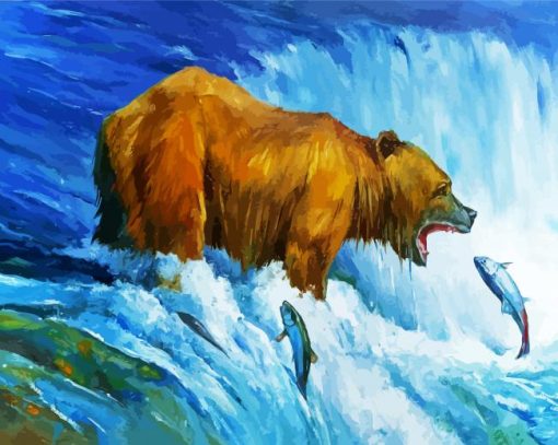 Grizzly Bear At The Waterfall Art paint by number