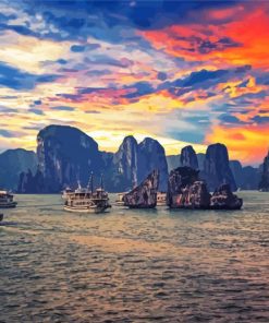 Ha Long Bay In Vietnam At Sunset paint by number