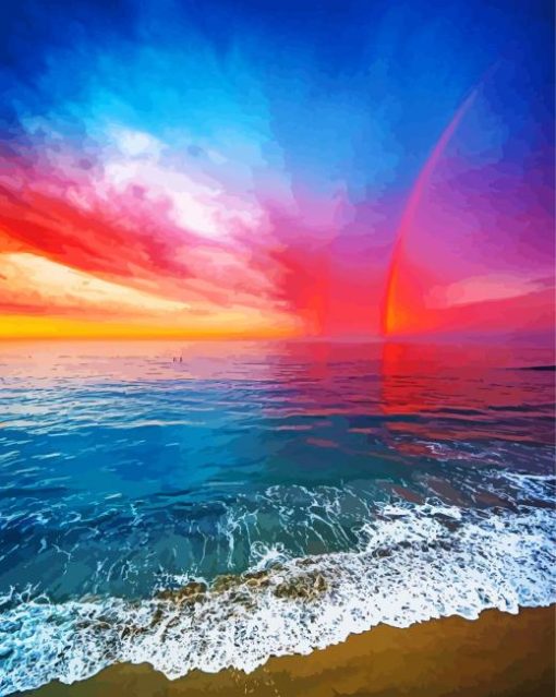 Pink Rainbow Sunset Beach paint by number