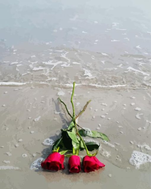 Pink Roses And Beach paint by number