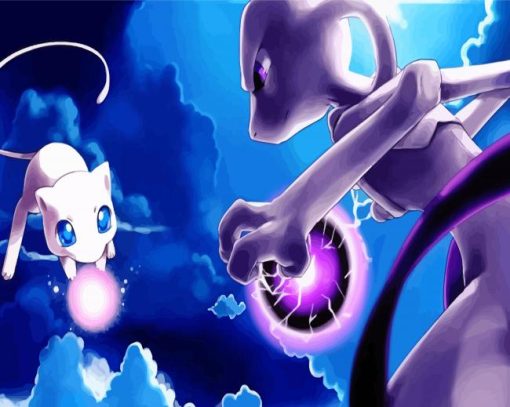 Pokemon Mewtwo And Mew paint by number