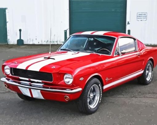 Red 66 Ford Mustang Car paint by number