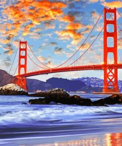 Sunset At Golden Gate Bridge Baker Beach paint by number