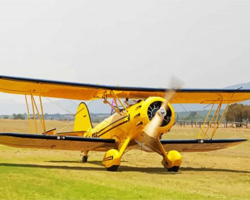 Vintage Yellow Biplane paint by number