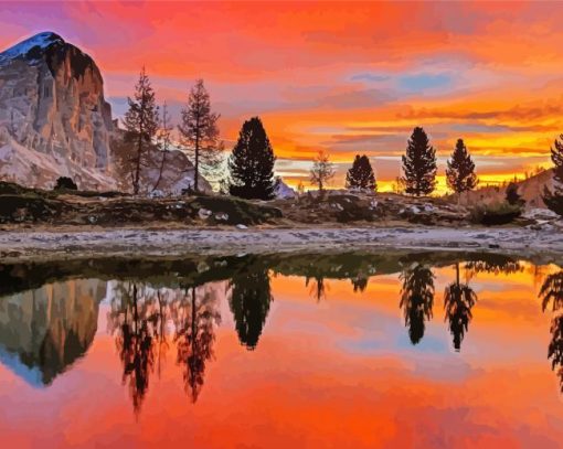 Dream Lake Reflection At Sunset paint by number