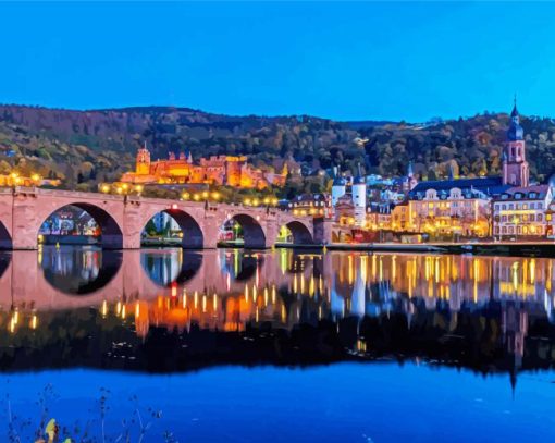 Heidelberger Bridge At Night paint by number