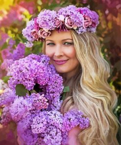 Purple Floral Blond Woman paint by number