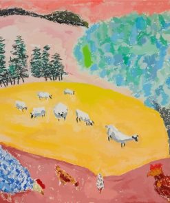 Sheep And Chickens In A Landscape By Milton Avery paint by number