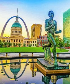 St Louis Runner Statue And Gateway Arch paint by number