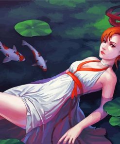 Anime Red Hair Woman In Water paint by number