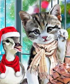 Christmas Duck And Cat paint by number