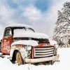 Classic Red Pick Up In Snow Winter paint by number