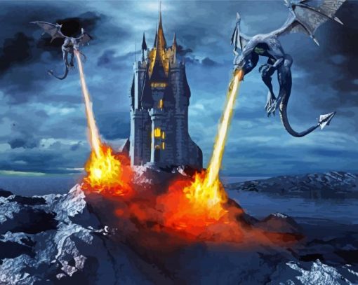 Dragons Attacking Castle paint by number