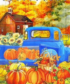 Fall With Blue Truck paint by number