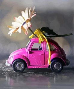 Flowers And Pink Car paint by number