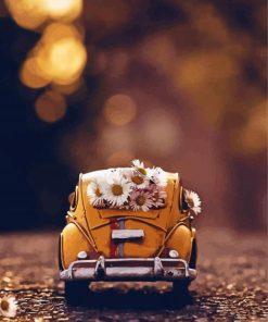 Flowers And Vintage Car paint by number