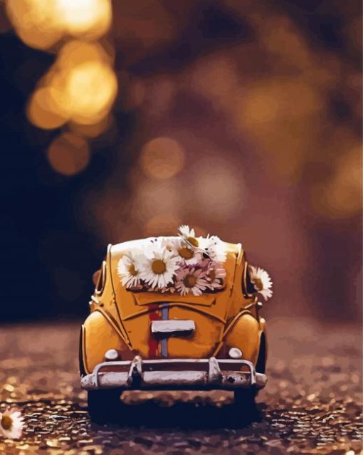 Flowers And Vintage Car paint by number