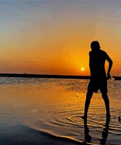 Kids On The Beach Sunset paint by number