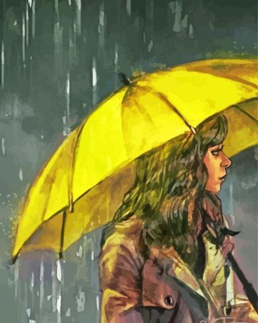 Lady With Yellow Umbrella paint by number