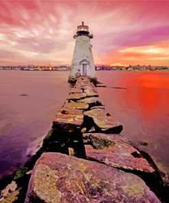 Massachusetts Lighthouse At Sunset paint by number