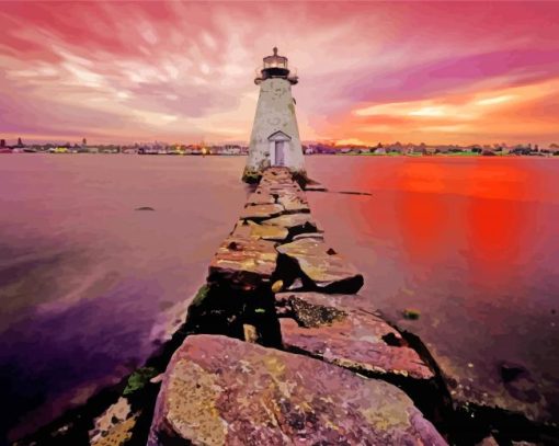 Massachusetts Lighthouse At Sunset paint by number