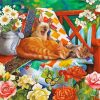 Sleepy Cats In Garden paint by number