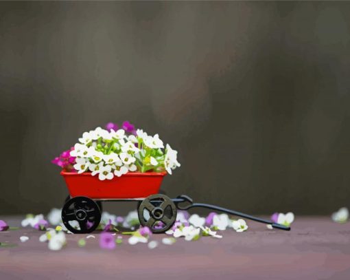 Small Red Flower Cart paint by number