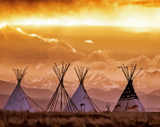 Teepees Sunset paint by number