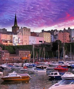 Tenby Harbour At Sunset paint by number