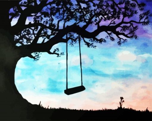 Tree Swing Silhouette paint by number