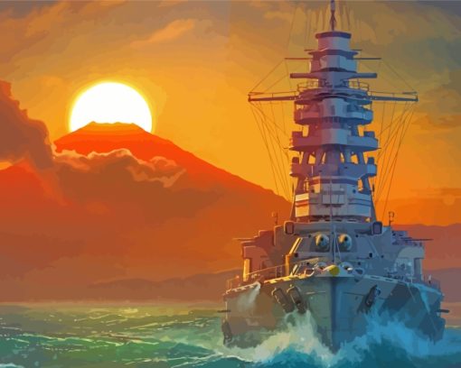 War Ship At Sunset paint by number