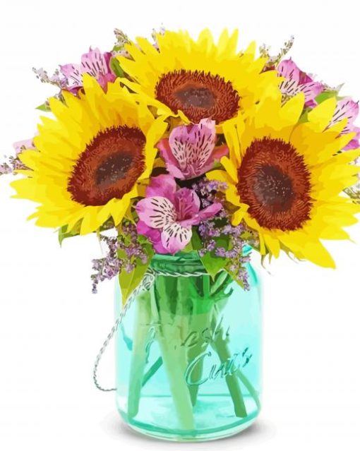 Aesthetic Sunflowers In Jar paint by number