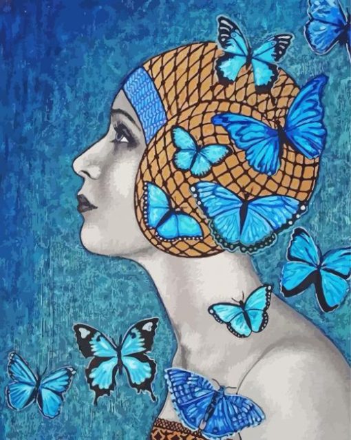 Blue Lady And Butterfly paint by number