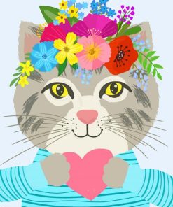 Cat With Colorful Floral Crown paint by number