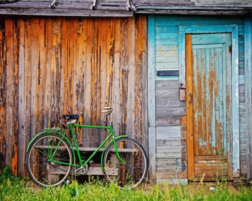 Green Bicycle By Door paint by number