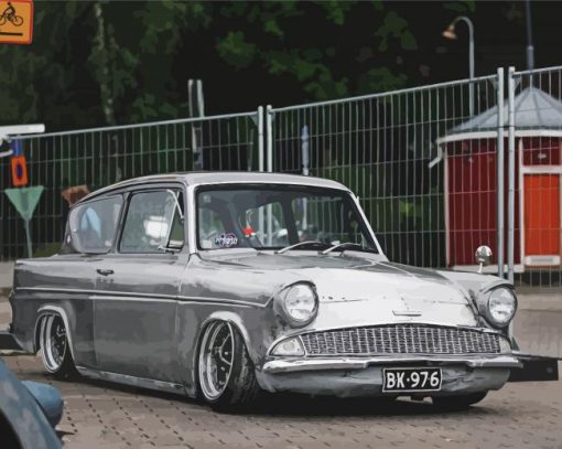 Grey Old Ford Anglia paint by number